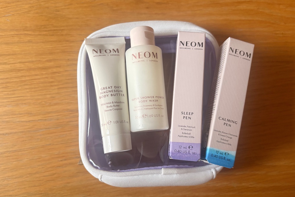 The body butter, shower cream, and two sleep pens Amelia tested (Amelia Neath/The Independent)