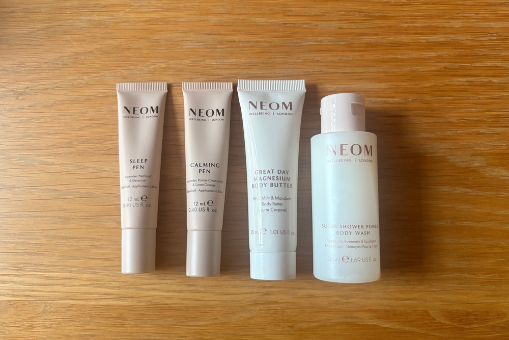 Neom’s travel-sized products (Amelia Neath/The Independent)