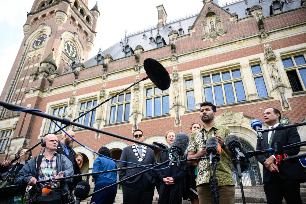 Vishal Prasad speaks to media following the ICJ advisory opinion (AFP/Getty)