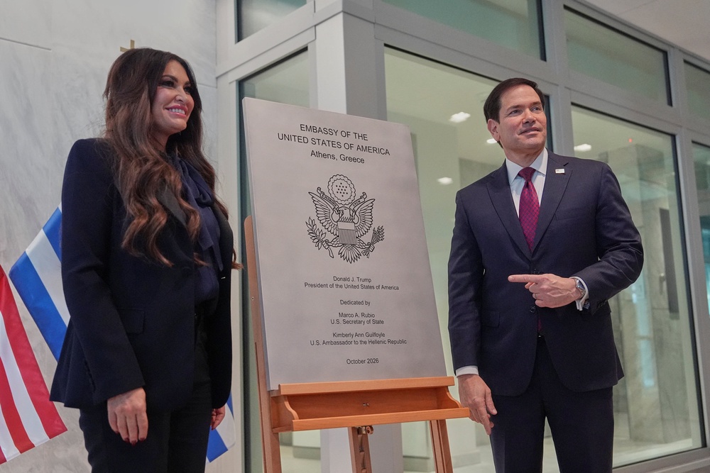 Guilfoyle welcomed Secretary of State Marco Rubio to Athens Wednesday (Reuters)