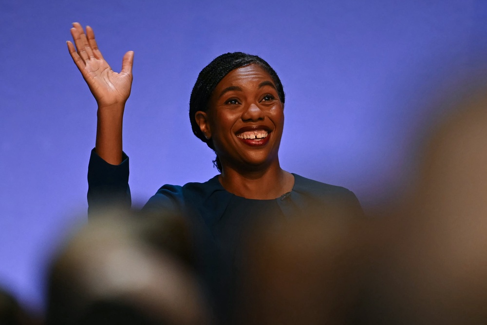 The Tory Party leader takes to the stage (AFP/Getty)