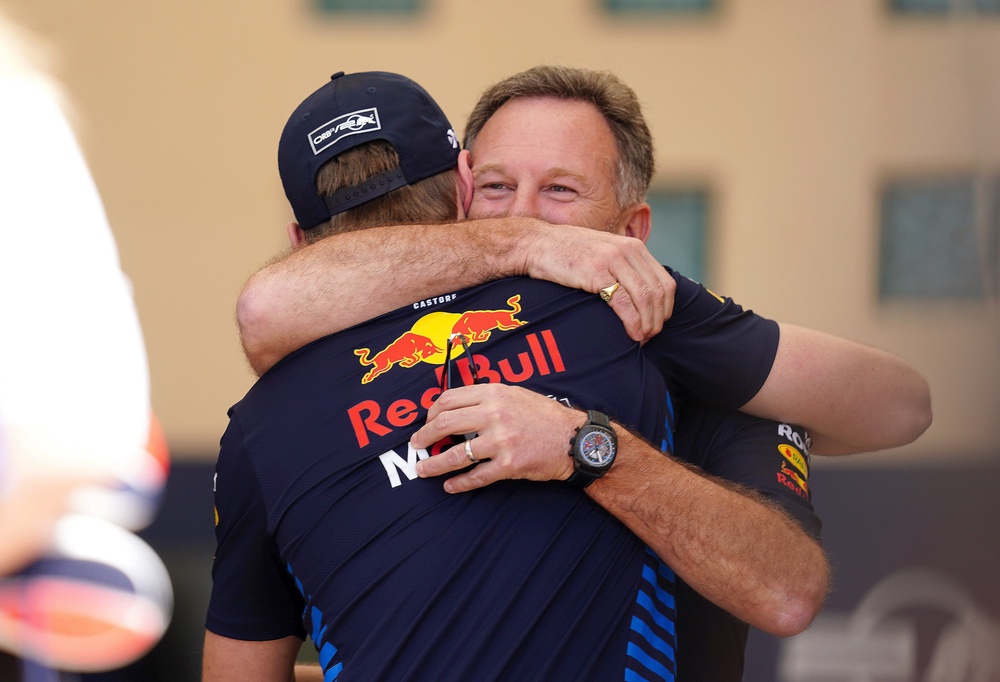 Verstappen and Horner embrace in Bahrain in February 2024 (David Davies/PA) (PA Archive)