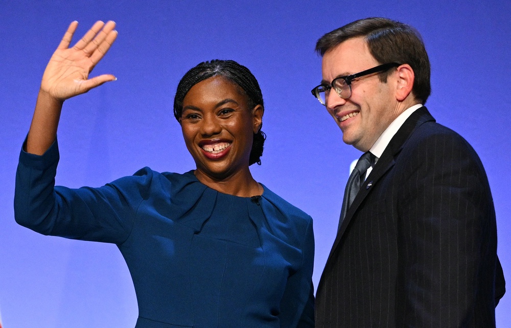 Conservative Party leader Kemi Badenoch pictured with her husband Hamish after her speech (AFP/Getty)