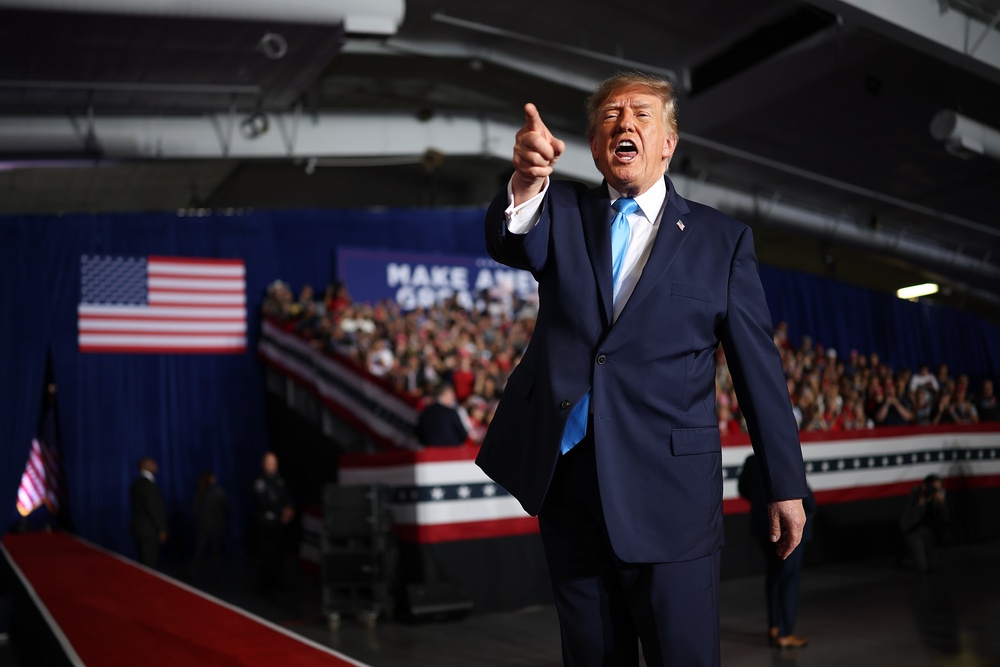 ‘They could take out a city. Let them take out Los Angeles; let them take out San Diego,’ Trump said at a rally in Nebraska on Monday (Getty)