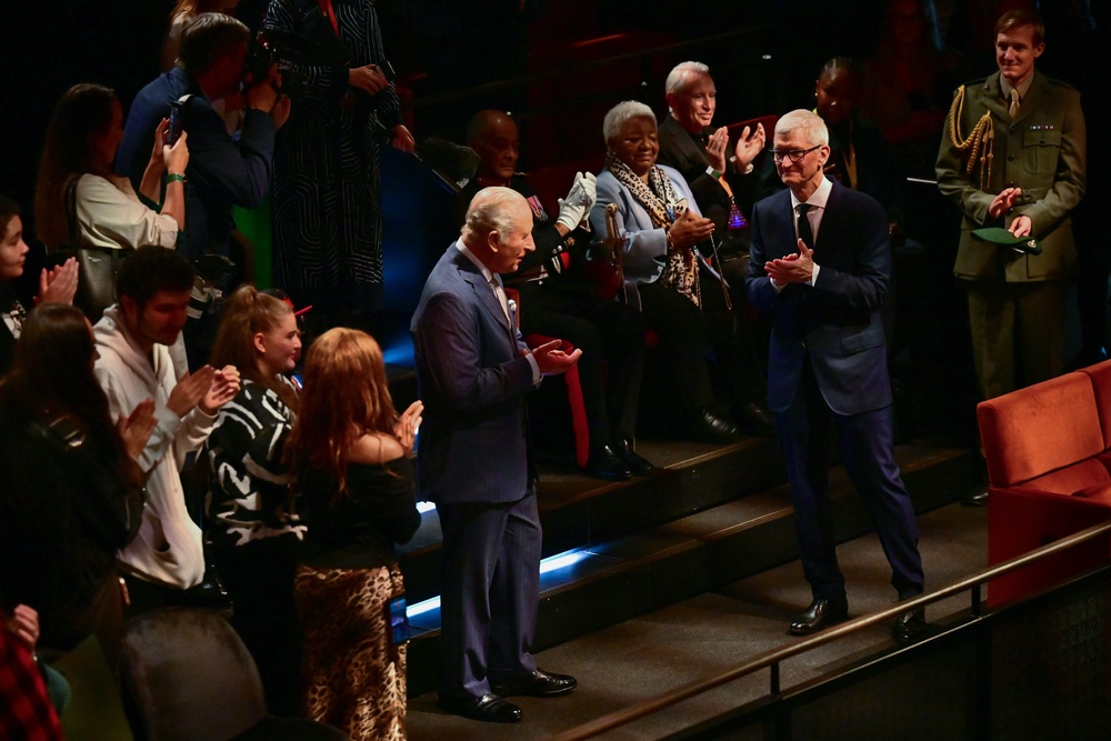 Charles and Apple executive chairman Tim Cook (Ben Stansall/PA) (PA Wire)