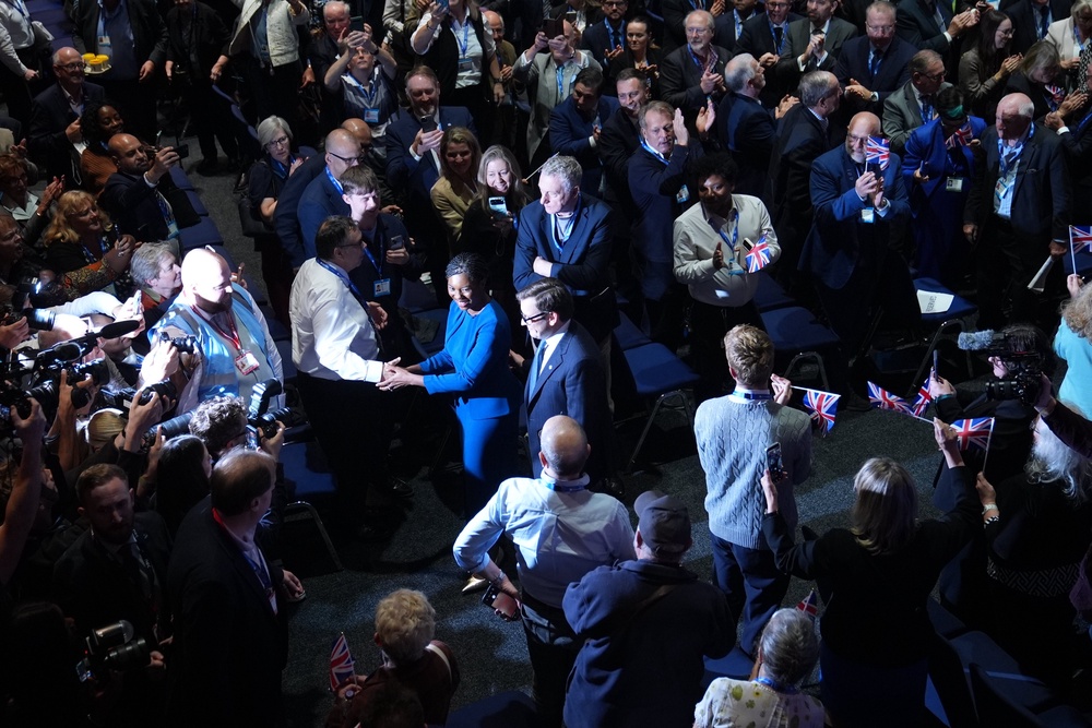 Mrs Badenoch greeted supporters as she walked through the crowd at the Tory conference (Joe Giddens/PA) (PA Wire)