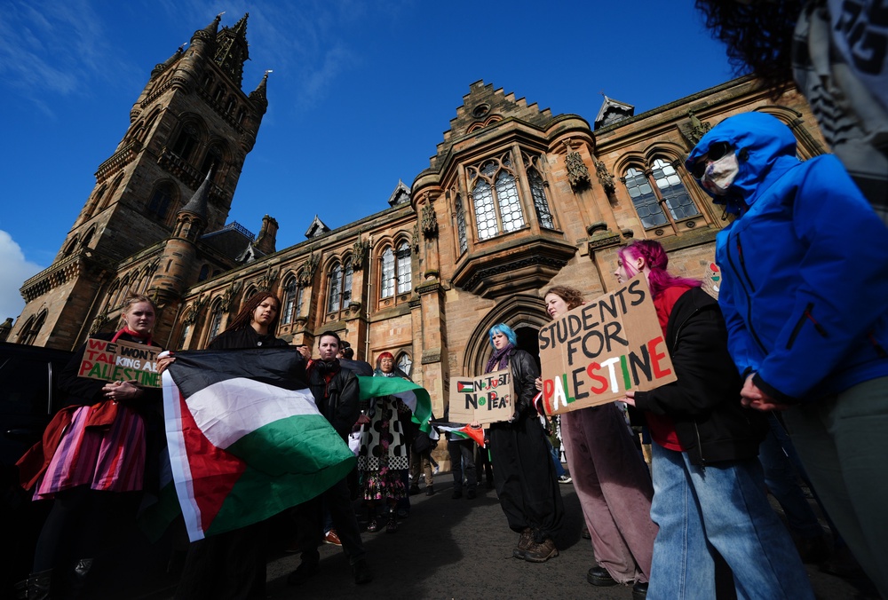 People take part in a pro-Palestine protest at the University of Glasgow on the third anniversary of Hamas’s October 7 attacks (Andrew Milligan/PA) (PA Wire)
