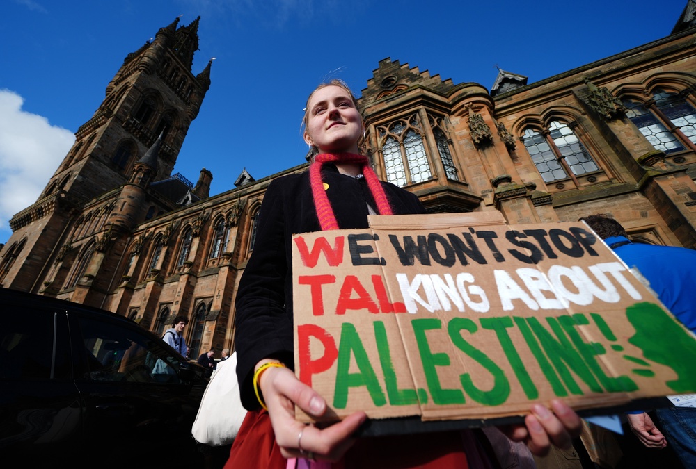 People take part in a pro-Palestine protest at the University of Glasgow (Andrew Milligan/PA) (PA Wire)