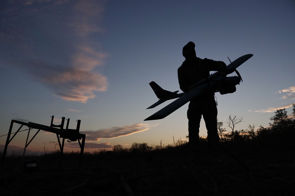 A Ukrainian serviceman launches a drone towards Russian positions at the front line in the Zaporizhzhia region, Ukraine, Wednesday Oct. 7, 2026 (AP)