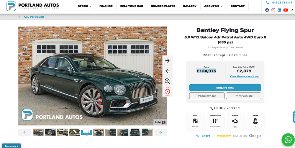 The Bentley Flying Spur was advertised as an ‘Ex Royal Family Car’ (Screenshot/ Portland Autos website)