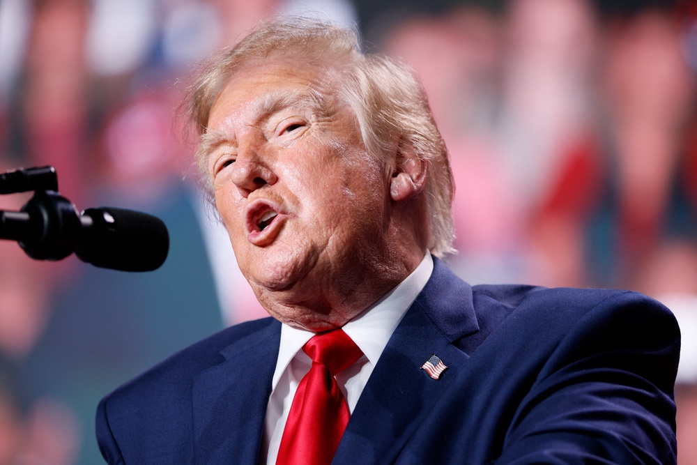 US President Donald Trump speaks during a campaign rally for Republican US Senate candidate Ken Paxton at Freeman Coliseum in San Antonio, Texas, US, October 7, 2026. (Reuters)