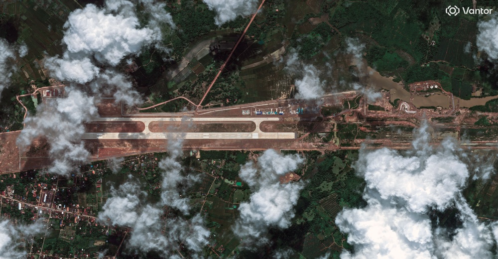A satellite image shows construction of an airport in Ban Keun, where China’s Ministry of National Defense says it has opened a joint military support and training centre, in Vientiane Province, Laos (Reuters)