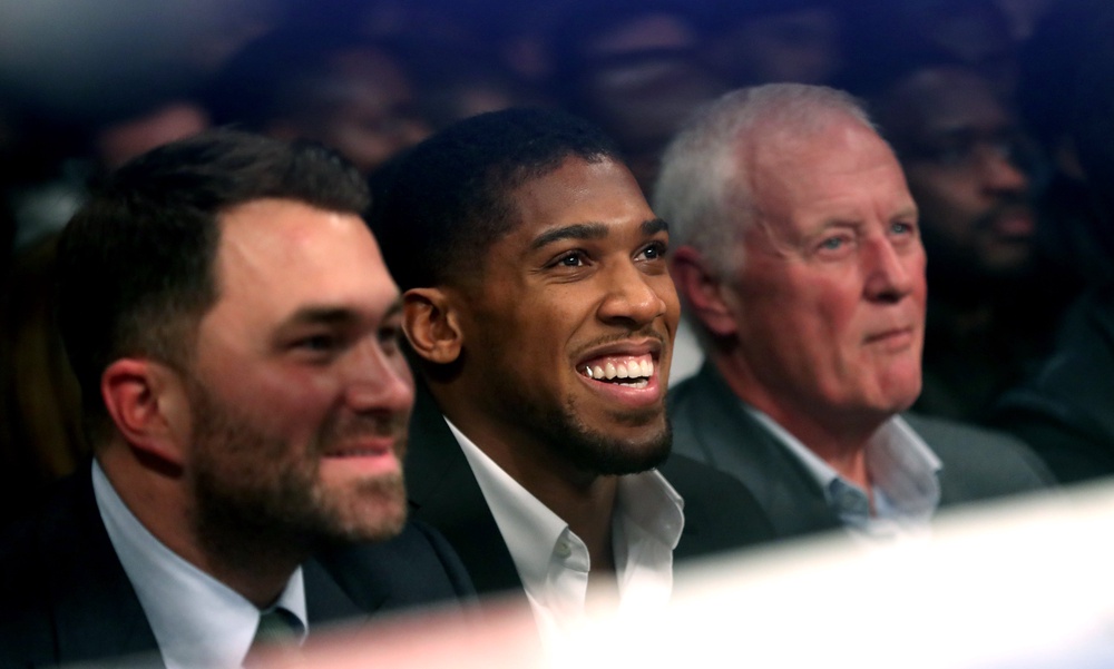 Eddie Hearn, Anthony Joshua and Barry Hearn (Adam Davy/PA)