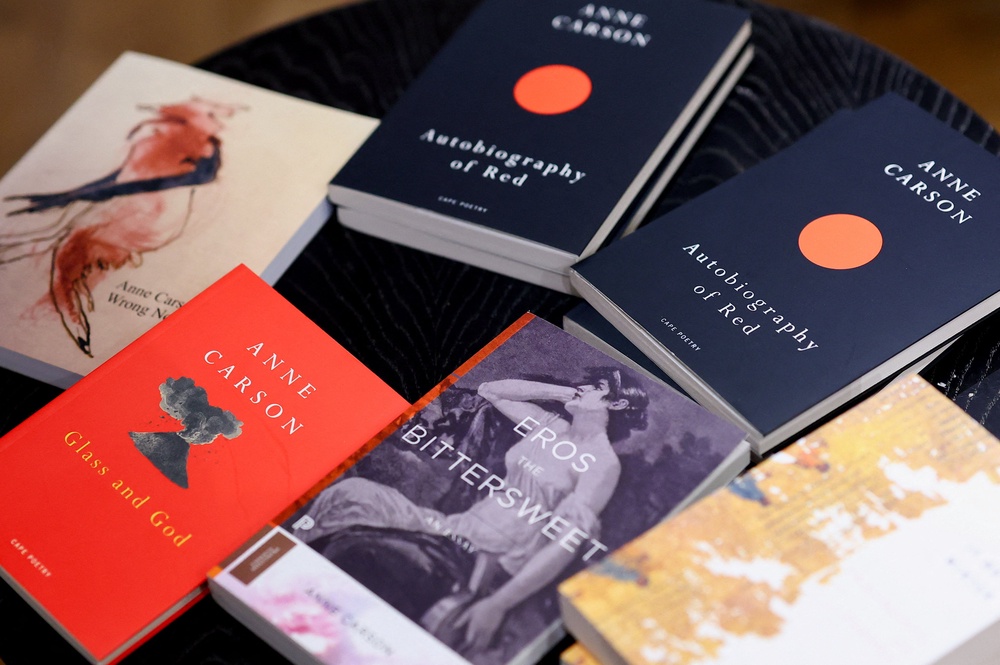 Copies of books by Anne Carson, winner of the 2026 Nobel Prize for Literature (Reuters)