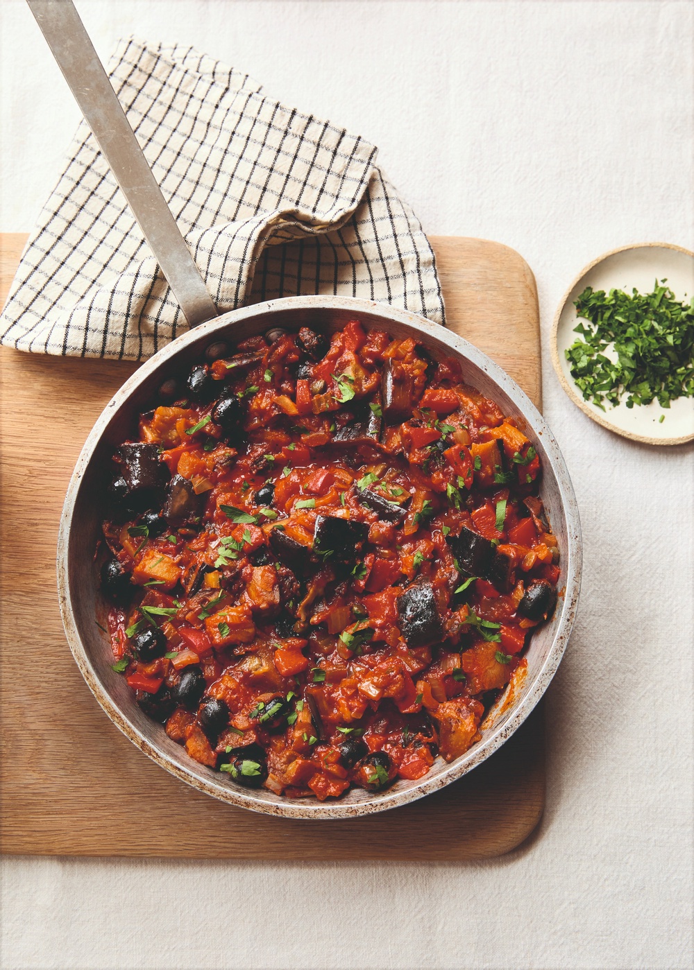 Berry’s aubergine caponata combines olives, capers and tomatoes for a simple Mediterranean-inspired dish (Tara Fisher)
