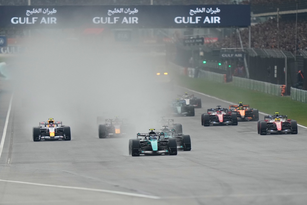 The race eventually began in far drier conditions than at the original start time (AP Photo/Aijaz Rahi) (AP)