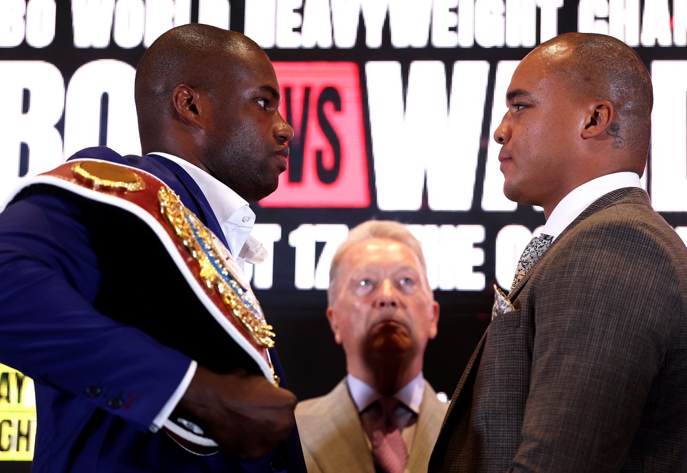 Wardley (right) will go to war with WBO world heavyweight champion Dubois (left) again this Saturday (Getty)