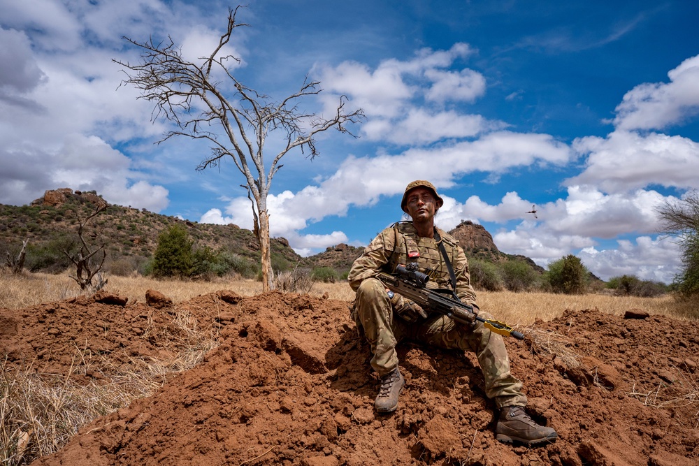 Private Tori-Mai Owen-Barry (CORR) 22, from Lancaster, with Anzio company, 1st Battalion, Duke of Lancaster's Regiment, at a military training area during Exercise Haraka Storm in Kenya, where British Army infantry are training to prepare them for a NATO high readiness role. Picture date: Wednesday October 7, 2026. (PA)