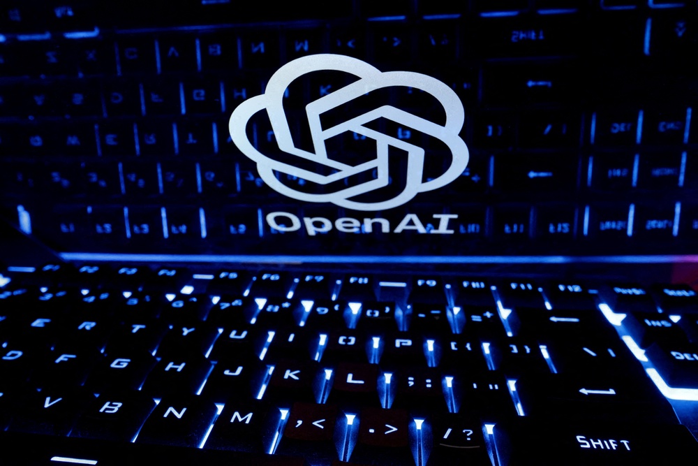 A keyboard is placed in front of a displayed OpenAI logo in this illustration taken on 21 February, 2023 (Reuters)