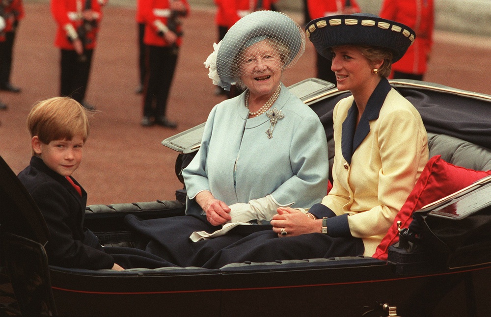 Harry with Diana and the Queen Mother at Trooping the Colour in 1991 (Martin Keene/PA) (PA Archive)