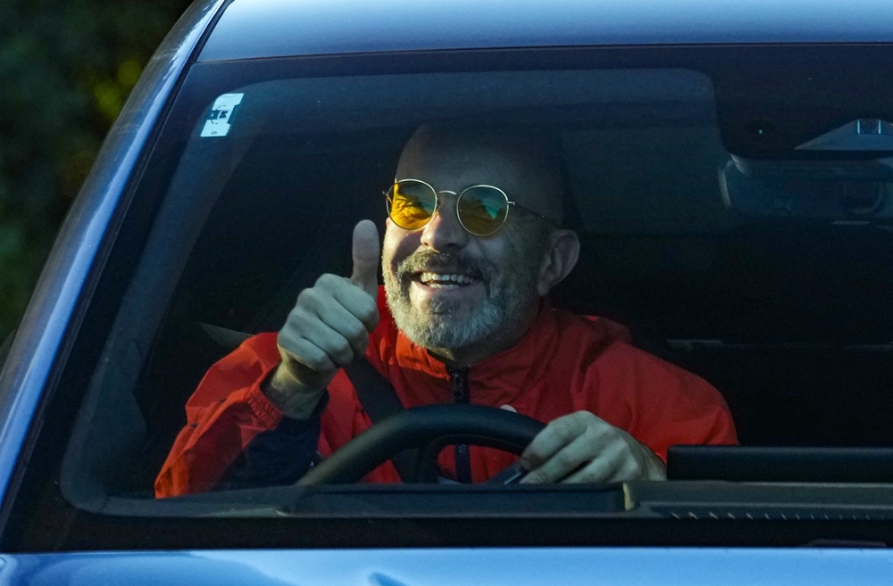 Enzo Maresca was all smiles as he arrived for Manchester City training on Thursday (PA)