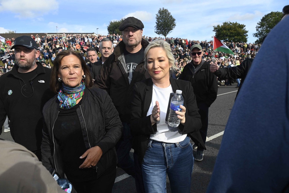 Sinn Féin president Mary Lou McDonald and Northern Ireland First Minister Michelle O’Neill on the Garvaghy Road (PA) (PA Wire)