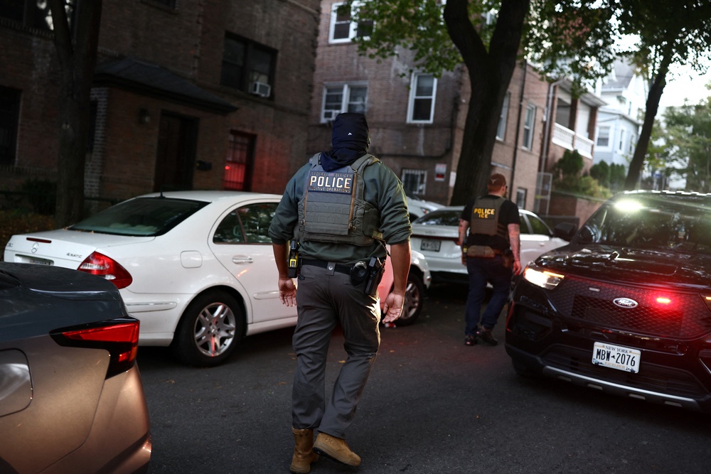 A  Department of Homeland Security spokesperson said that ICE officers were conducting an operation at the time ‘to arrest a criminal illegal alien from the Dominican Republic’ (AFP via Getty Images)