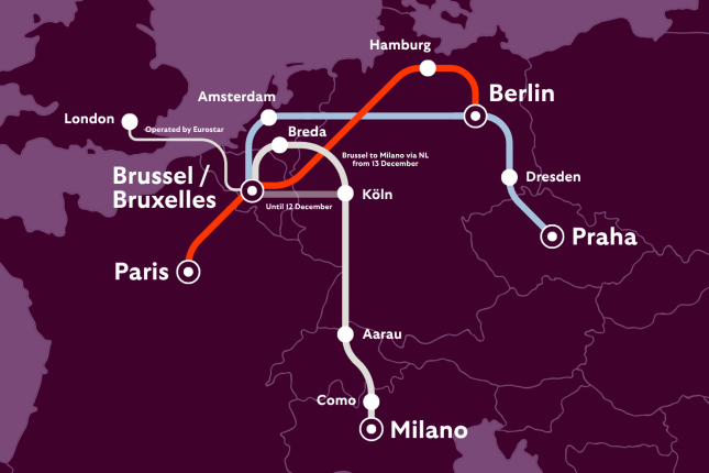 A map of European Sleeper’s routes, along with the connection operated by Eurostar (European Sleeper)