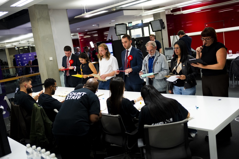 Ballot papers are counted by staff at the count for the Holborn and St Pancras by-election (Jordan Pettitt/PA Wire/PA Images) (PA Wire)