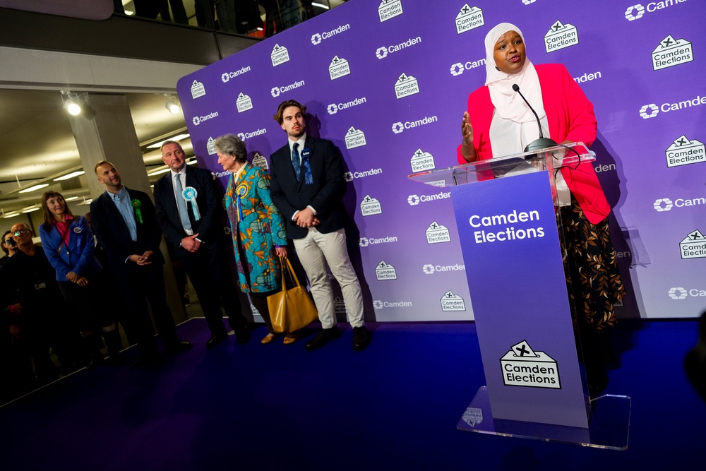 Ms Abdi-Walli delivers her victory speech (PA)