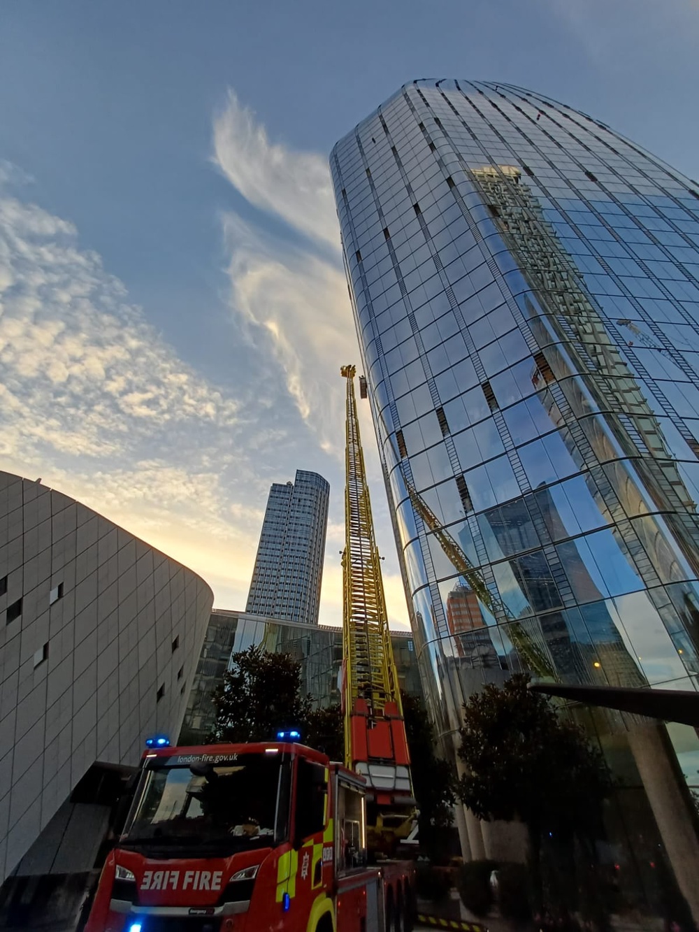 A 64m turntable ladder was sent to the scene to bring the pair down to safety (London Fire Brigade)