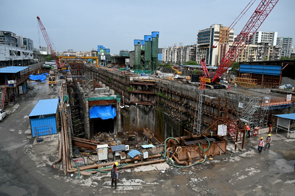 File. Workers are seen at the construction site of the Ahmedabad-Mumbai high-speed bullet rail project in Mumbai on 25 June 2026 (AFP/Getty)