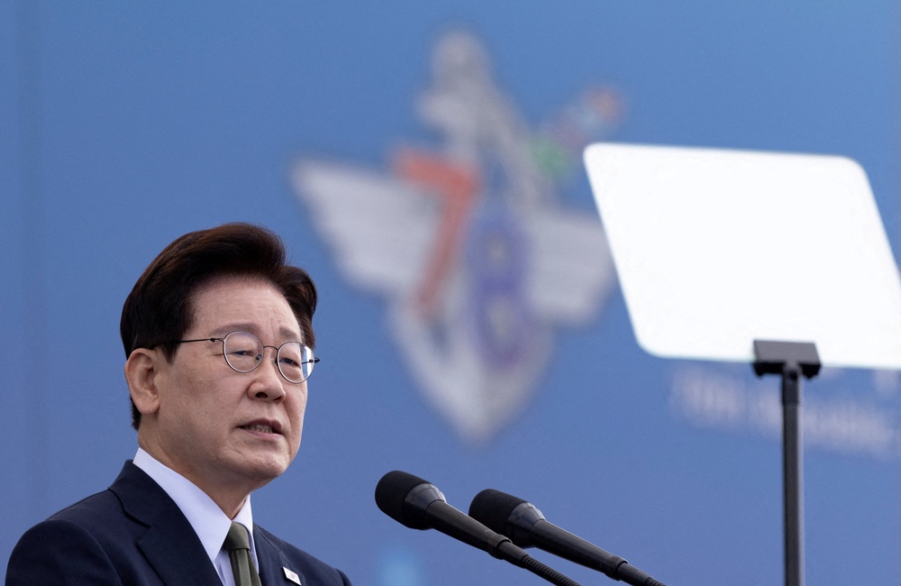 South Korean President Lee Jae Myung delivers a speech during the 78th Armed Forces Day at a military base in Gyeryong-City, South Korea, 01 October 2026 (Reuters)