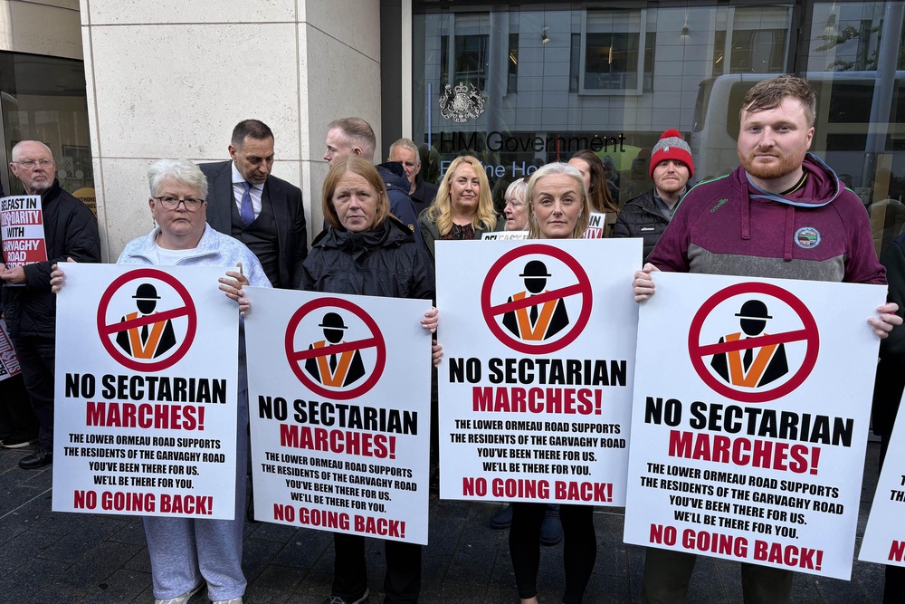 A demonstration outside the Northern Ireland Office in Belfast on Friday (David Young/PA)