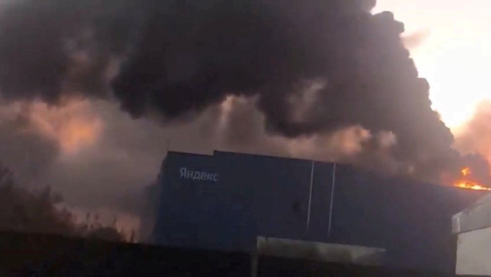 Smoke billows from Yandex's Sasovo hub (Reuters)
