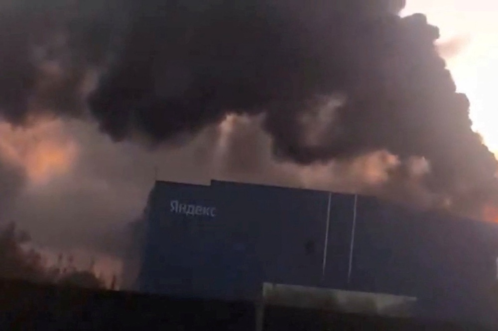Smoke billows from Yandex's Sasovo hub from a fire following a drone strike (Social media)