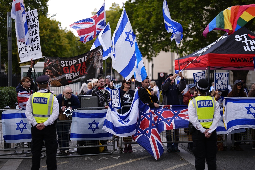 A counter-protest also took place on Saturday (Jordan Pettitt/PA)