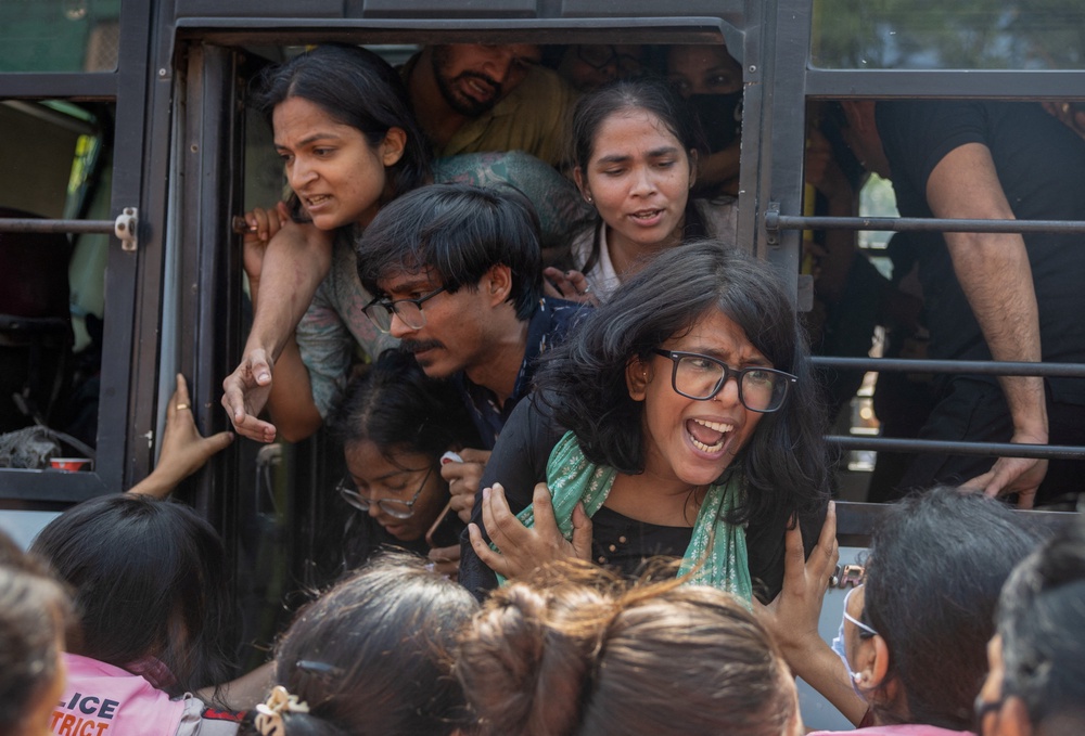 Protesters are detained in Delhi on 10 October 2026 (Reuters)