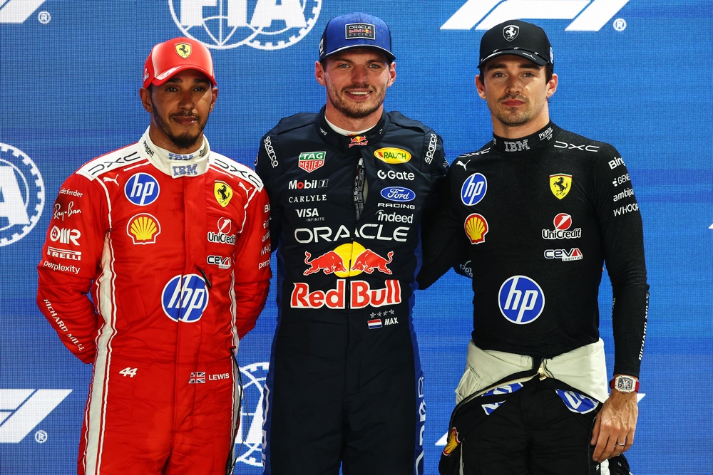 Verstappen qualified ahead of the Ferrari pair of Charles Leclerc and Lewis Hamilton (Getty)