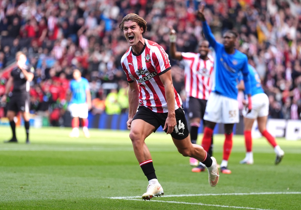 James Bree celebrates scoring Southampton’s winner against Portsmouth (Adam Davy/PA).