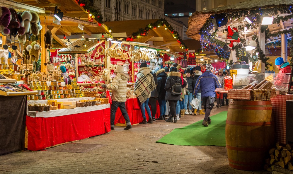 Stalls at the Vorosmarty Square Christmas market (Alamy/PA) (Alamy/PA)