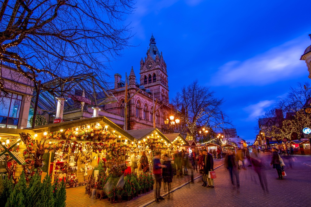 With a medieval atmosphere that rivals Prague, Chester’s ancient walls, imposing Gothic cathedral and two-tiered black and white timber-framed buildings are the setting for perhaps the prettiest of England’s Christmas markets.