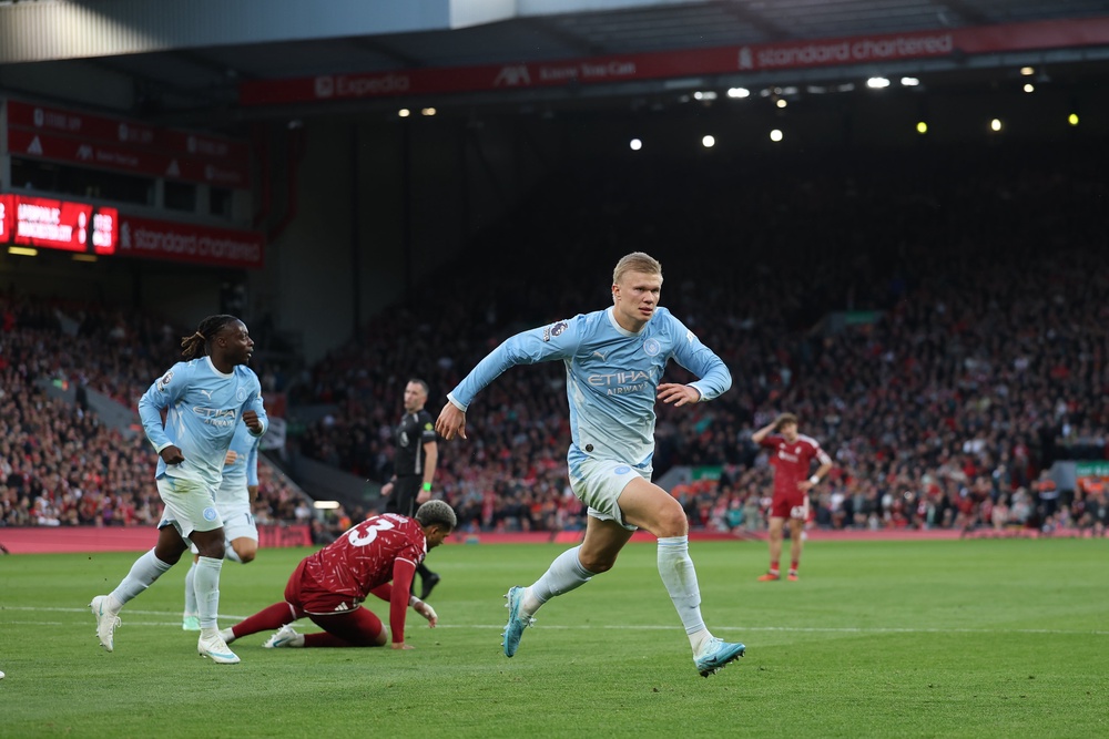 Man City were rightly jubilant after beating Liverpool (Getty)
