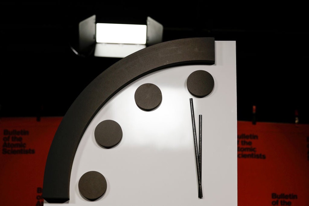 The Doomsday Clock is displayed on 24 January, 2023 in Washington, DC (Getty Images)