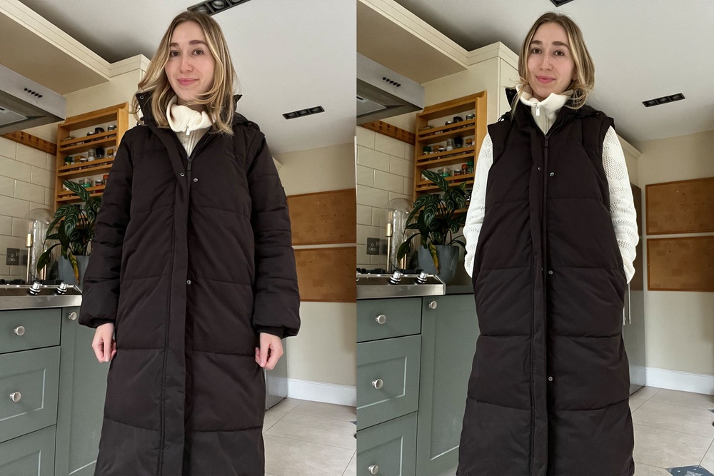 The coat can be worn two ways (Alice Reynolds/The Independent)