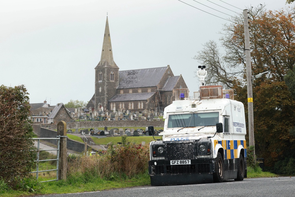A PSNI vehicle near the Drumcree Church in Portadown, Co Armagh (Liam McBurney/PA) (PA Wire)