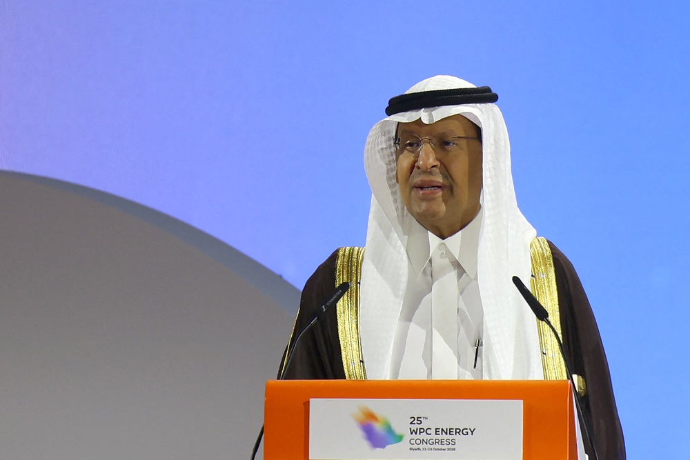 Saudi minister of energy Abdulaziz bin Salman al-Saud addresses the 25th World Petroleum Council Energy Congress in Riyadh on 12 October 2026 (AFP/Getty)