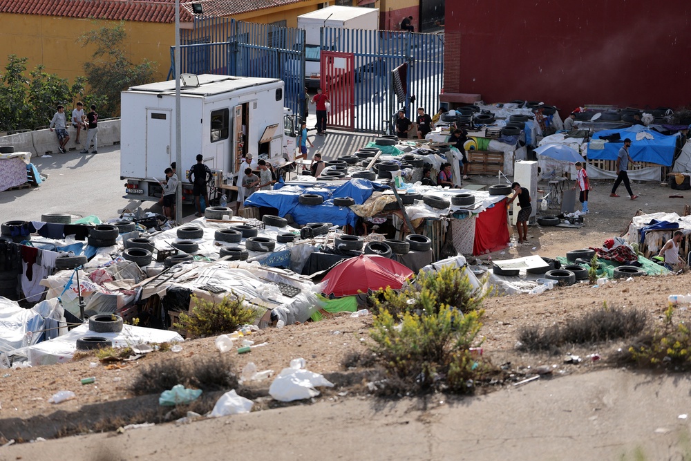 A makeshift camp sheltering migrants near the Spanish-Moroccan border is pictured in Spain's North African enclave of Ceuta. (AFP/Getty)