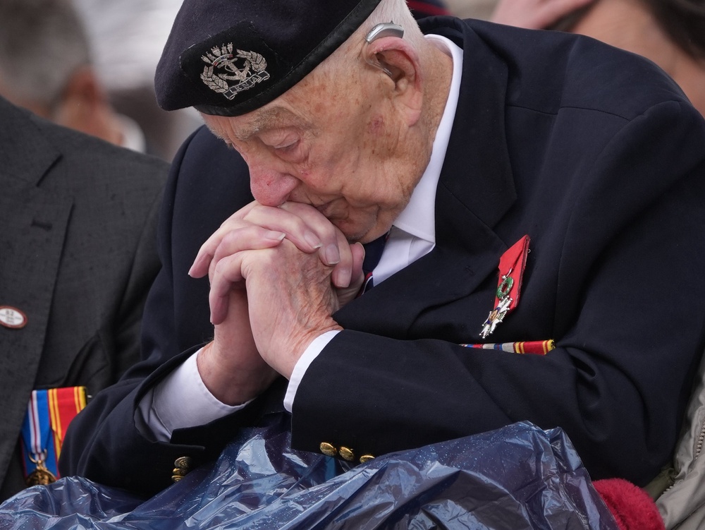 Henry Rice during a ceremony at the British Normandy Memorial in Ver-sur-Mer, France (Gareth Fuller/PA) (PA Wire)