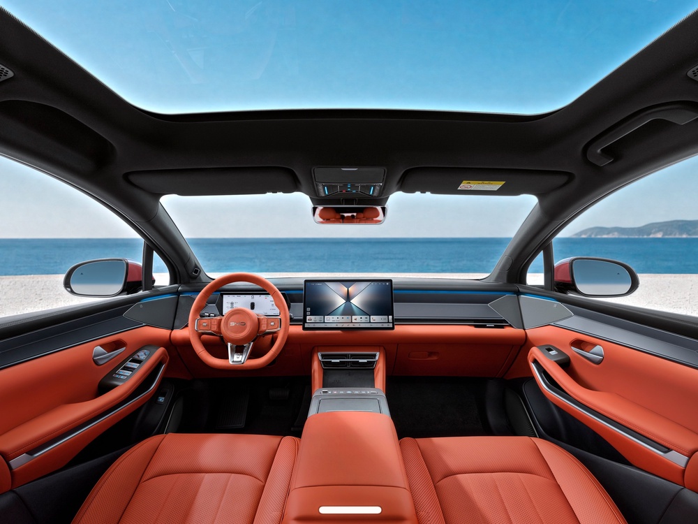 The flagship BYD Atto 8 gets a luxuriously-appointed cabin along with a large touchscreen with Google Built-In (BYD)